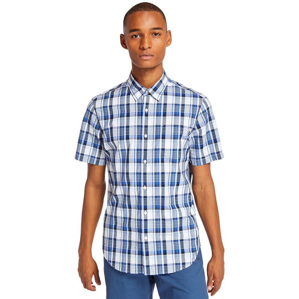 Camisa Masculino - Timberland Short-Sleeve Indian River Madras - EZRFI5106 - Azuis
